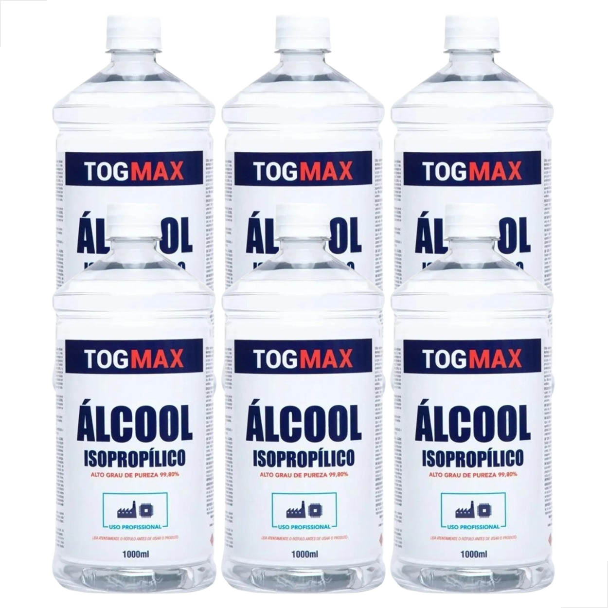 Álcool Isopropilico 99,80 % Togmax 1Litro Vidro 6 Unidades