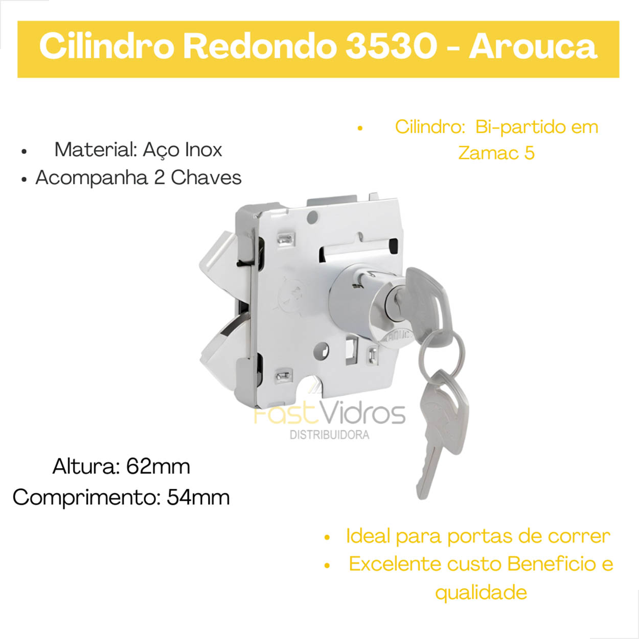 Cilindro Miolo Redondo P/ Porta Vidro De Correr 3530 Arouca