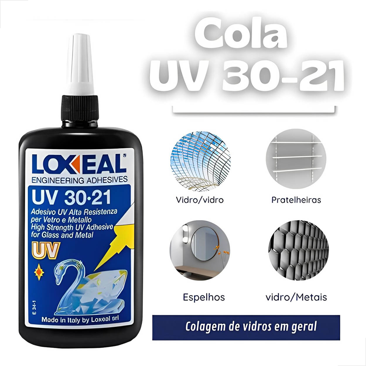 Cola Loxeal 3021 Vidro/Vidro Metal Seca Sem Lâmpada Uv 50ML