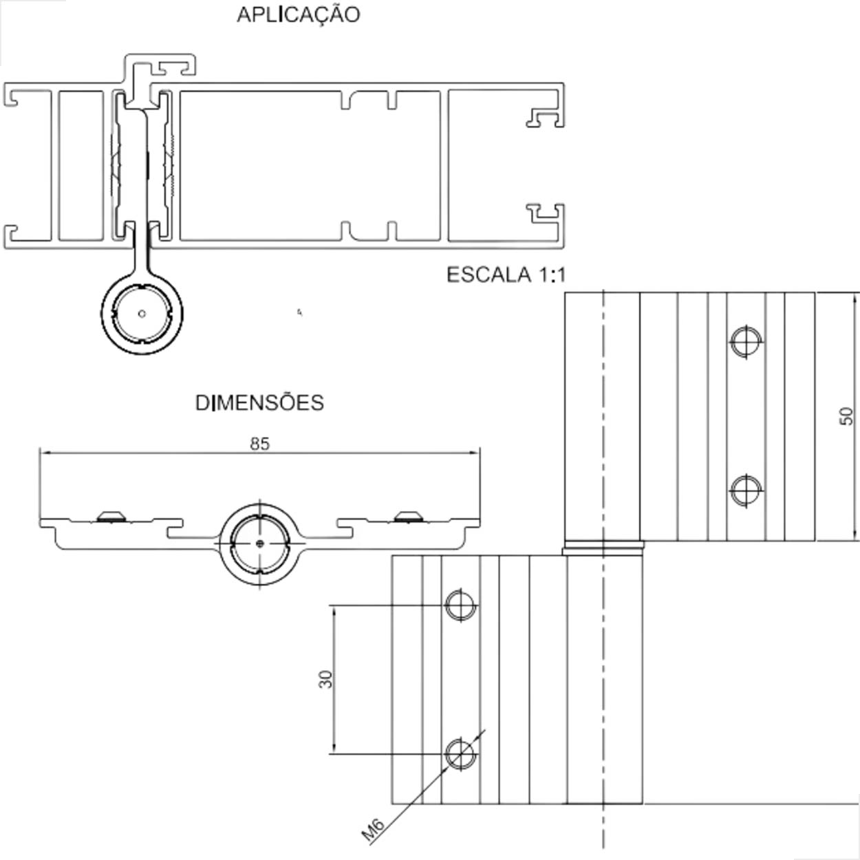 Dobradiça 2 Abas Dob - 798 P/ Porta Linha Gold C/3PCS Preto