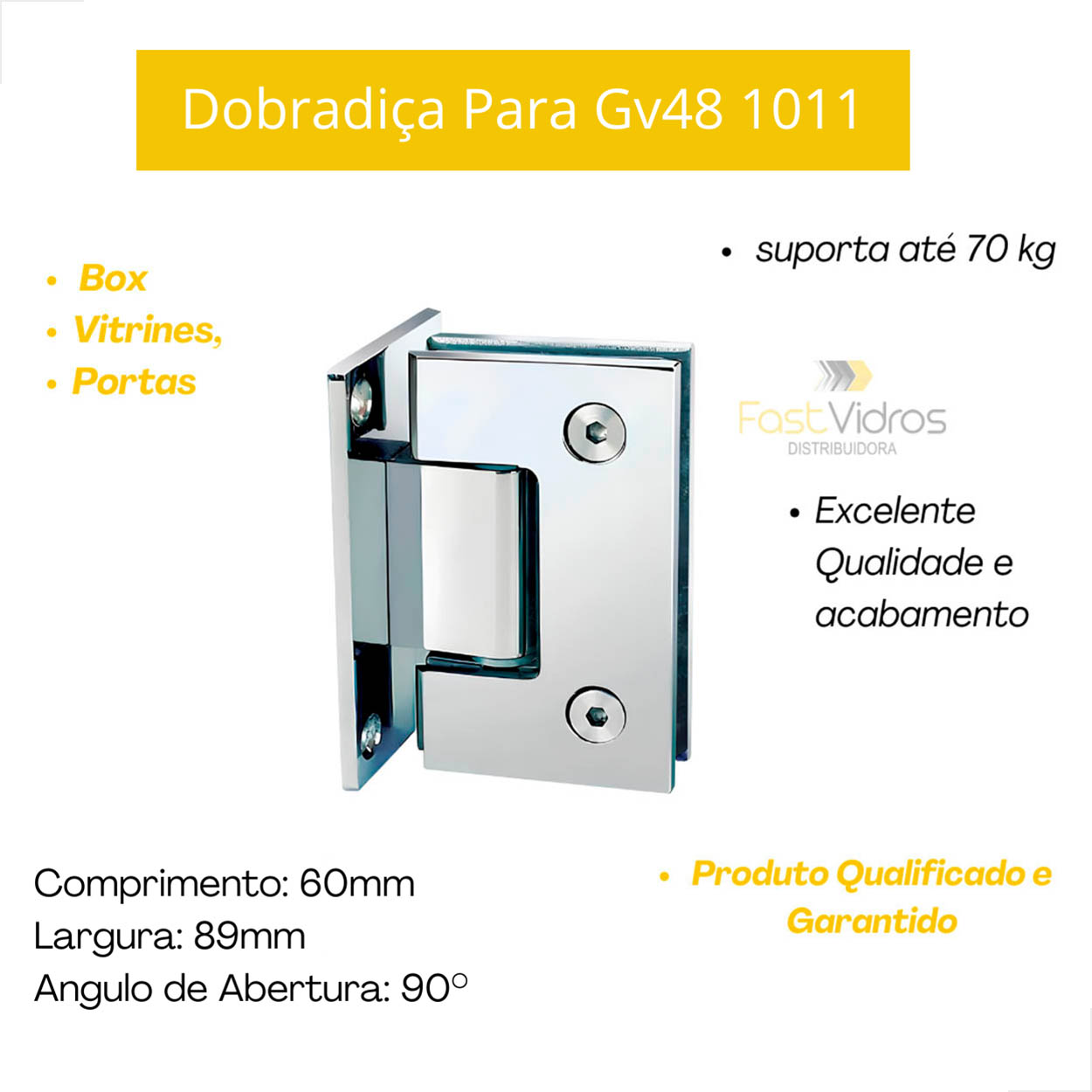 Dobradiça Aço Inox Gv48 Para Box E Portas De Vidro 1011