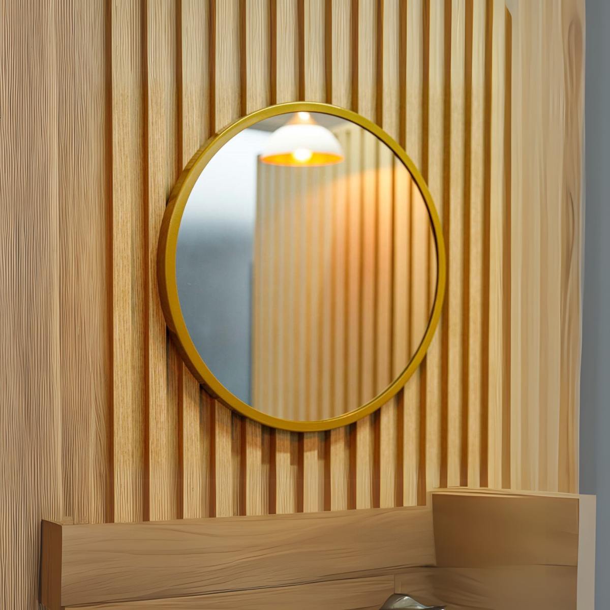 Espelho Redondo Com Moldura Aro Decorativo 50cm Dourado Gold