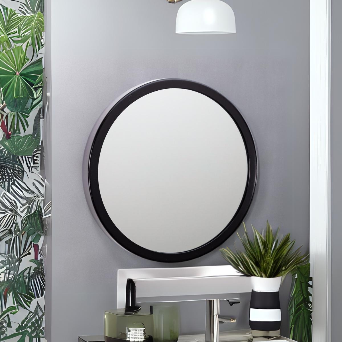 Espelho Redondo Com Moldura Aro Decorativo 50cm Preto