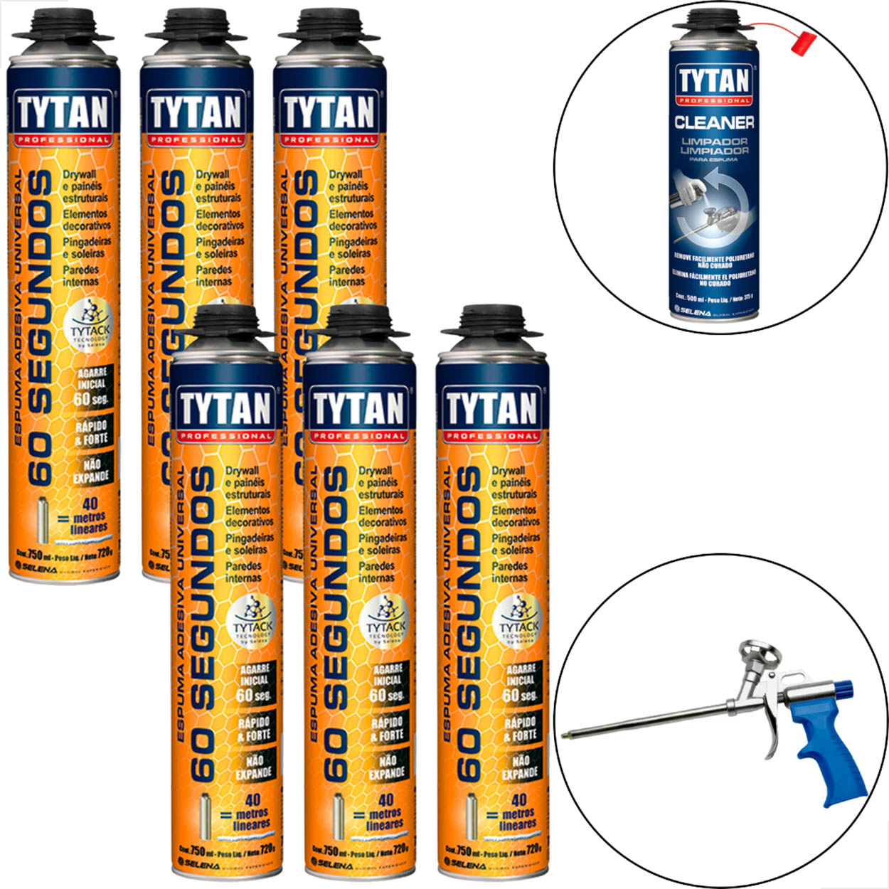 Espuma Tytan 60 Segundos 750ml 6Un + Aplicador e Limpador