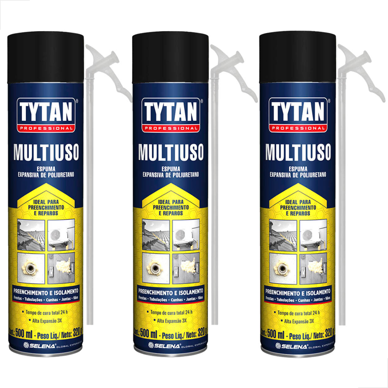 Espuma Expansiva Multiuso poliuretano 500ml/320g 3un