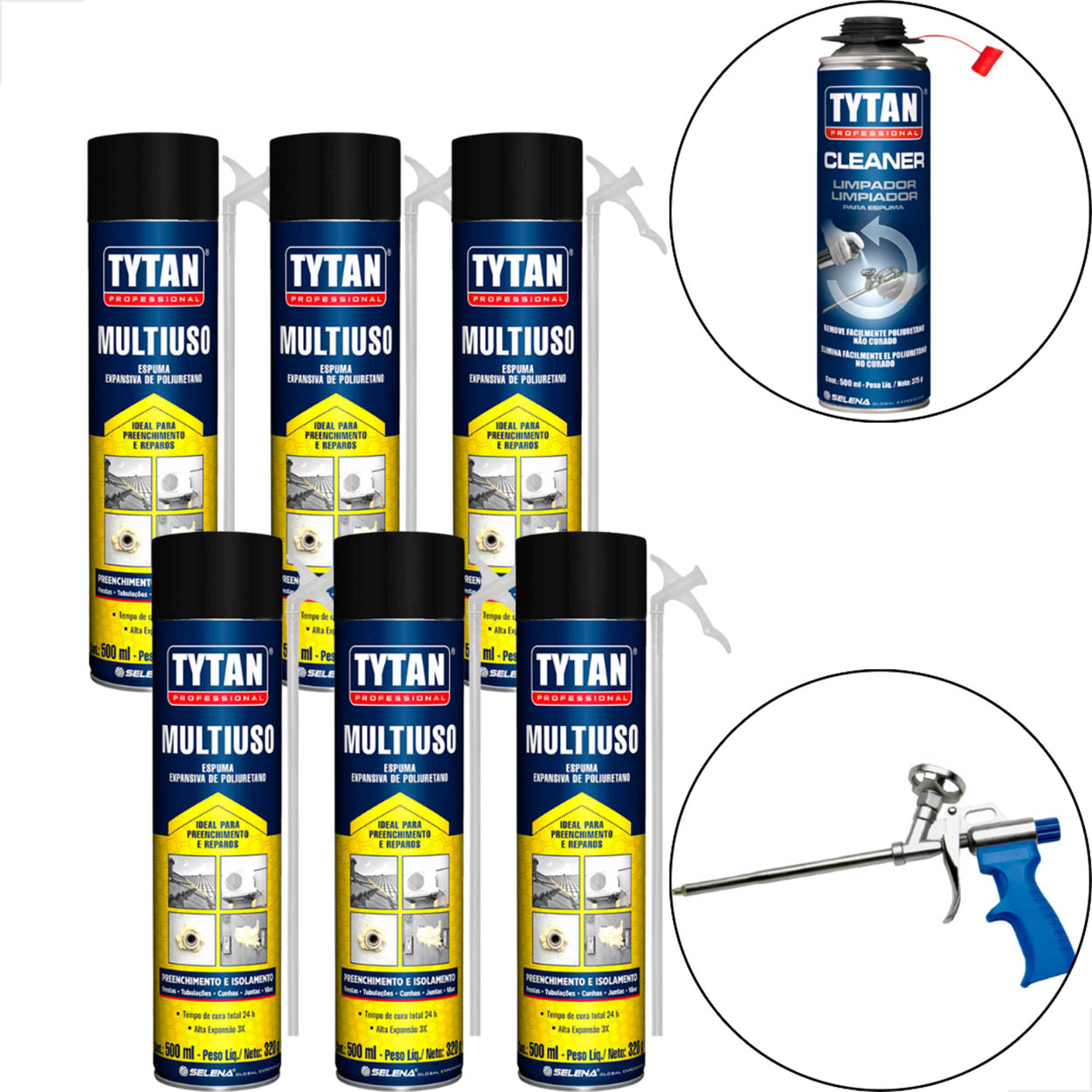 Espuma Tytan Multiuso 500Ml/320G 6Un + Aplicador e Limpador