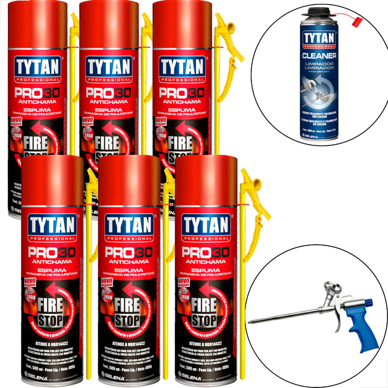 Espuma Tytan Pro30 Antichama 500ML 6Un + Aplicador Limpador