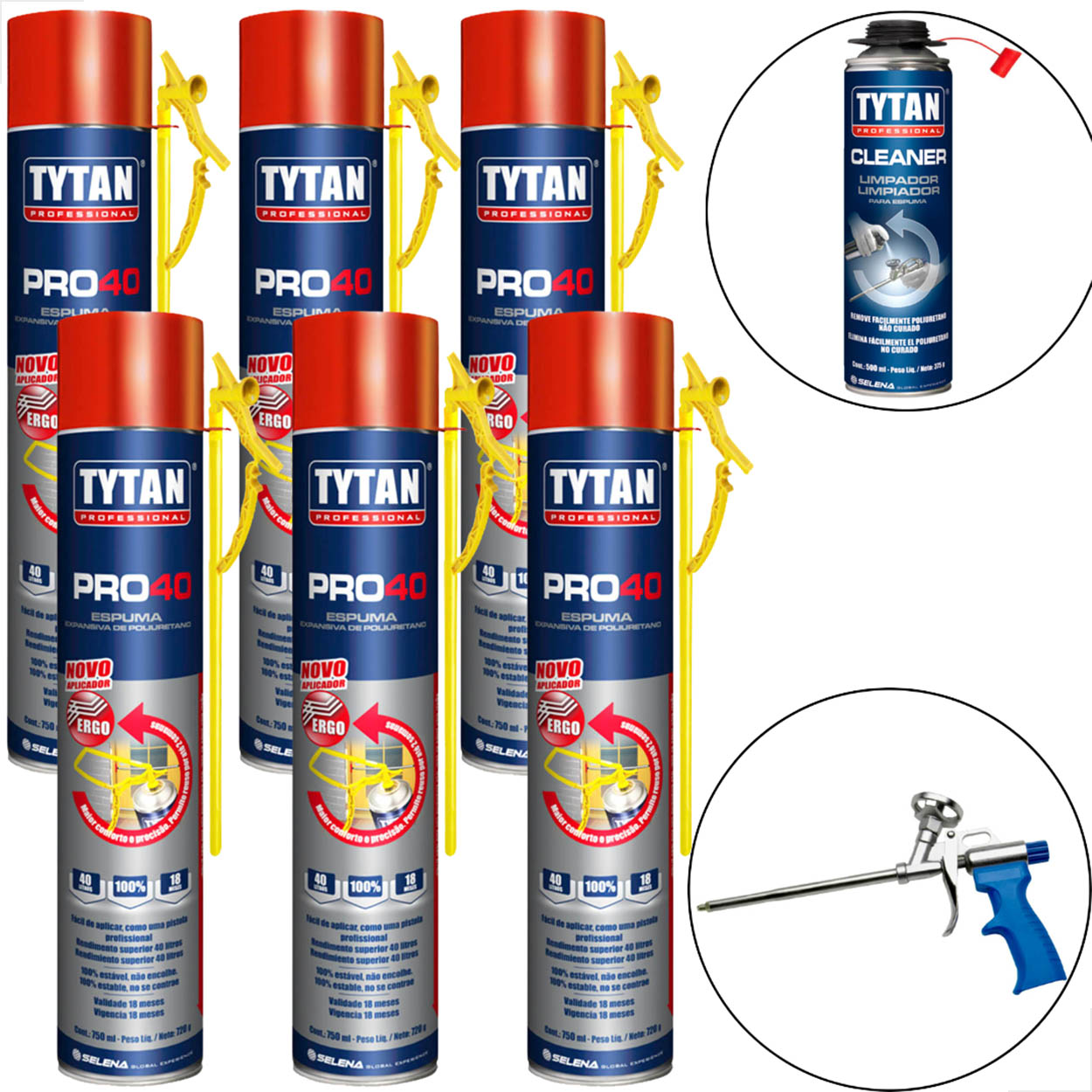 Espuma Tytan Pro40 720G/750Ml 6Un + Aplicador e Limpador