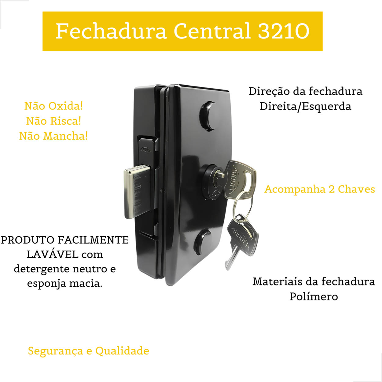 Fechadura Central Para Porta De Vidro De Abrir 3210 Preto
