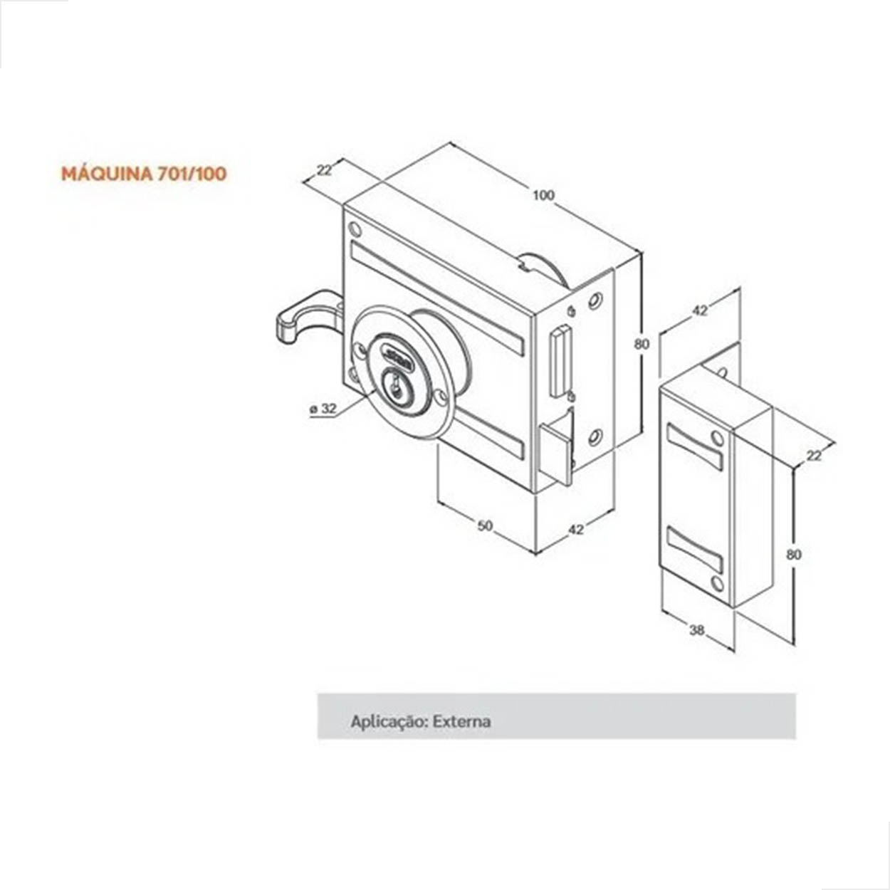Fechadura Sobrepor Portão Stam 701/100 Externa Inox 2 Chaves