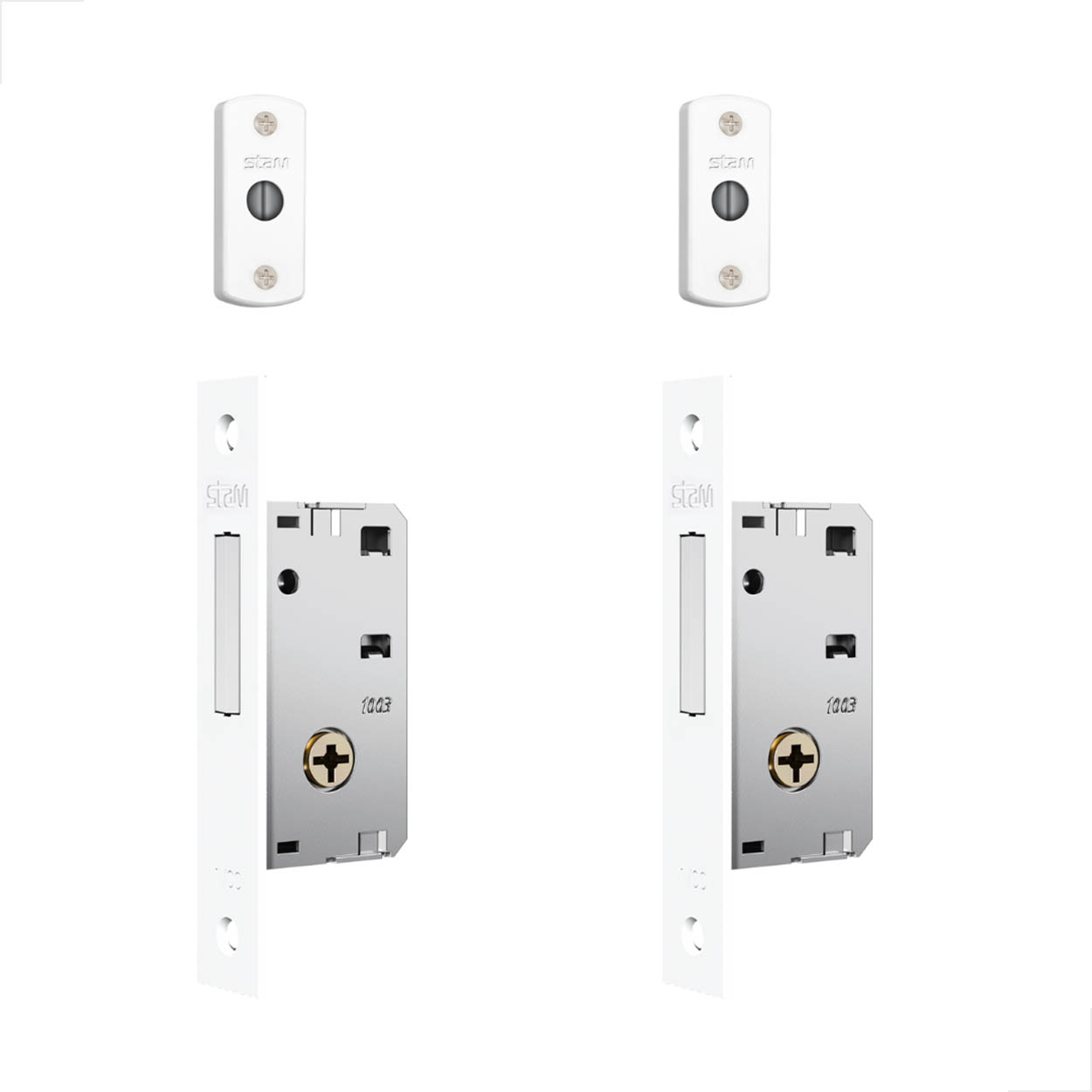 Fechadura Trava Auxiliar Stam Tetra 1003 Par Inox Branco