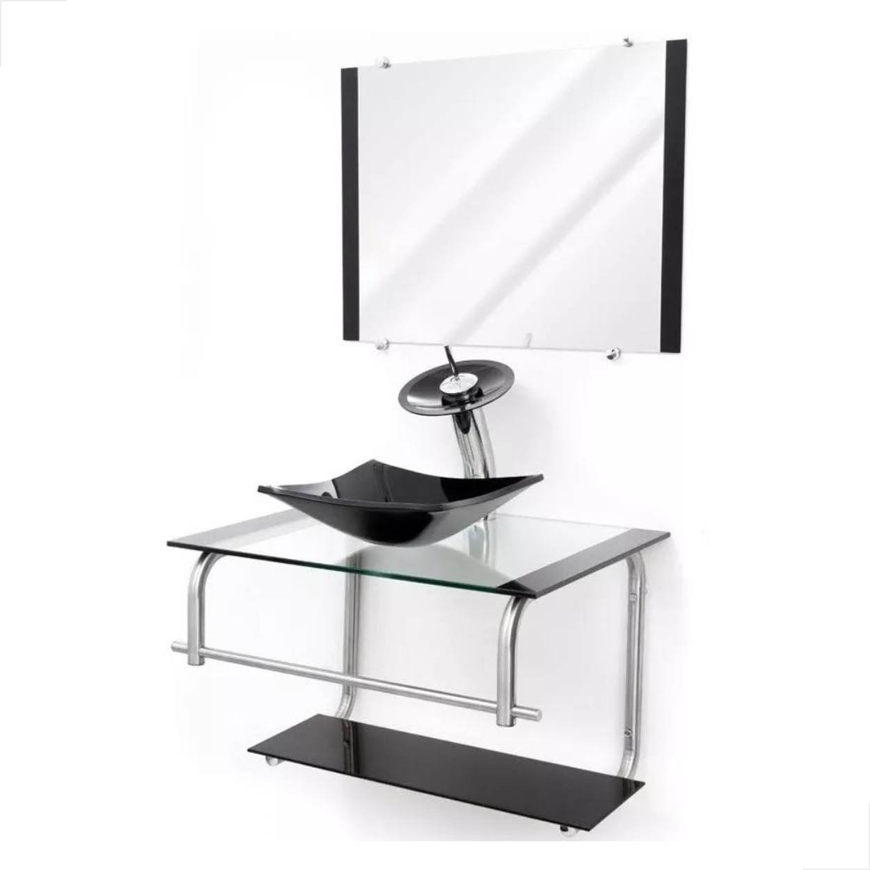 Gabinete Pia Vidro Banheiro Lavabo Dubai 60cm Sem Torneira
