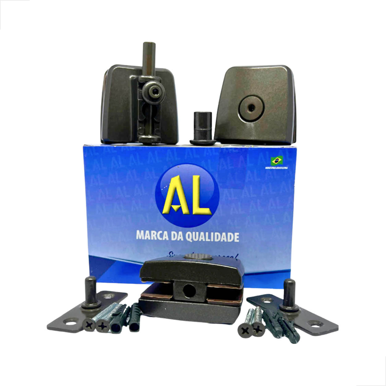 Kit02 AL Janela Pivotante Vidro Alvenaria Blindex - Bronze