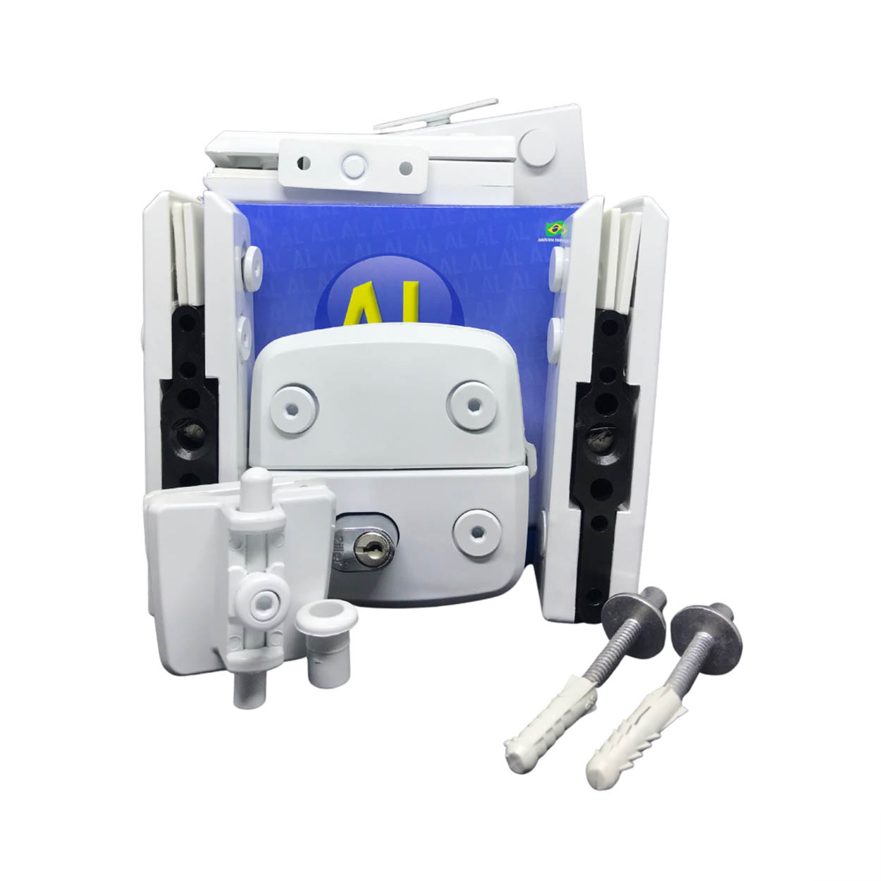 Kit08 AL Porta Dupla Pivotante Vidro Blindex - Branco