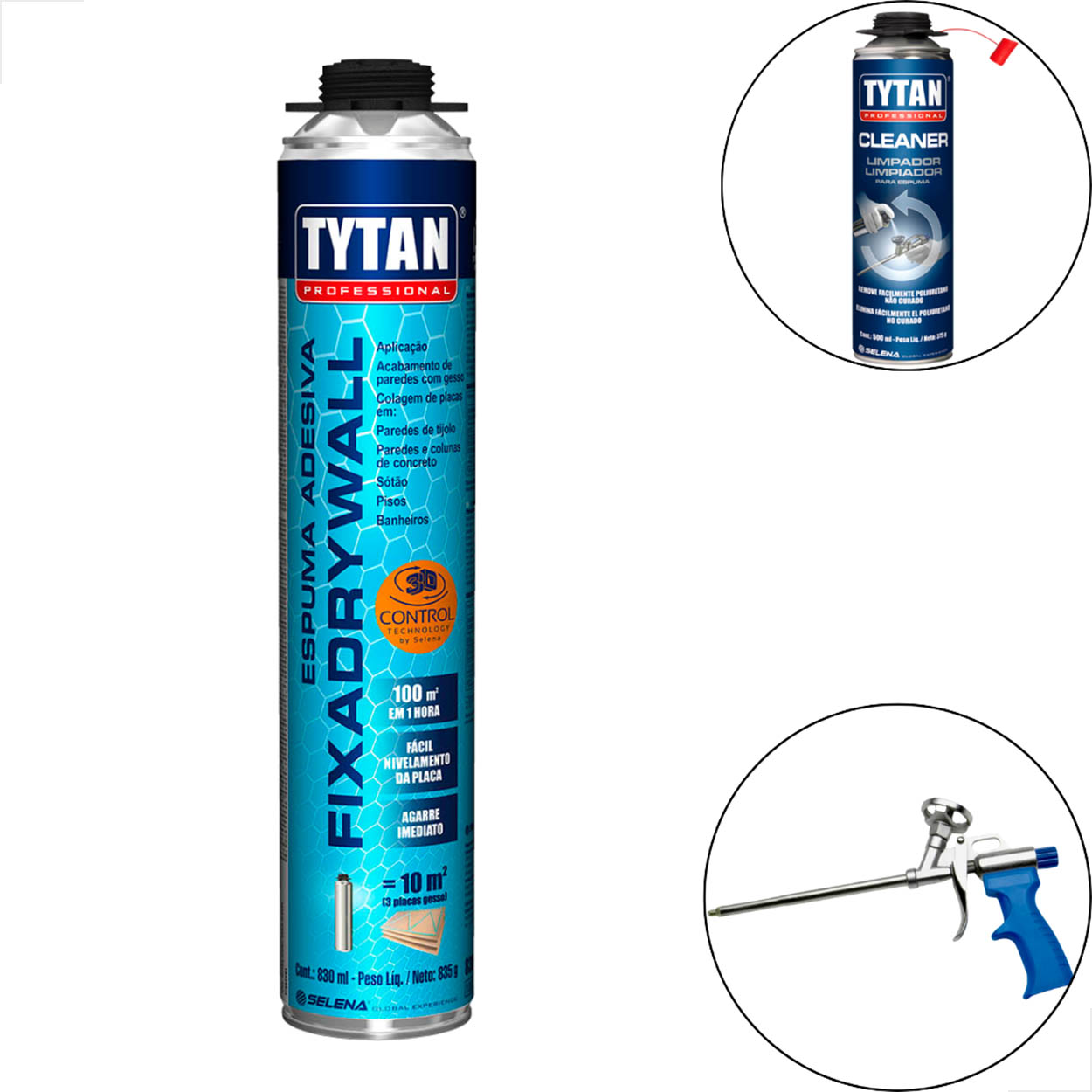 Kit Espuma Fixa Dry Wall Tytan 830ml Com Aplic30 E Limpador