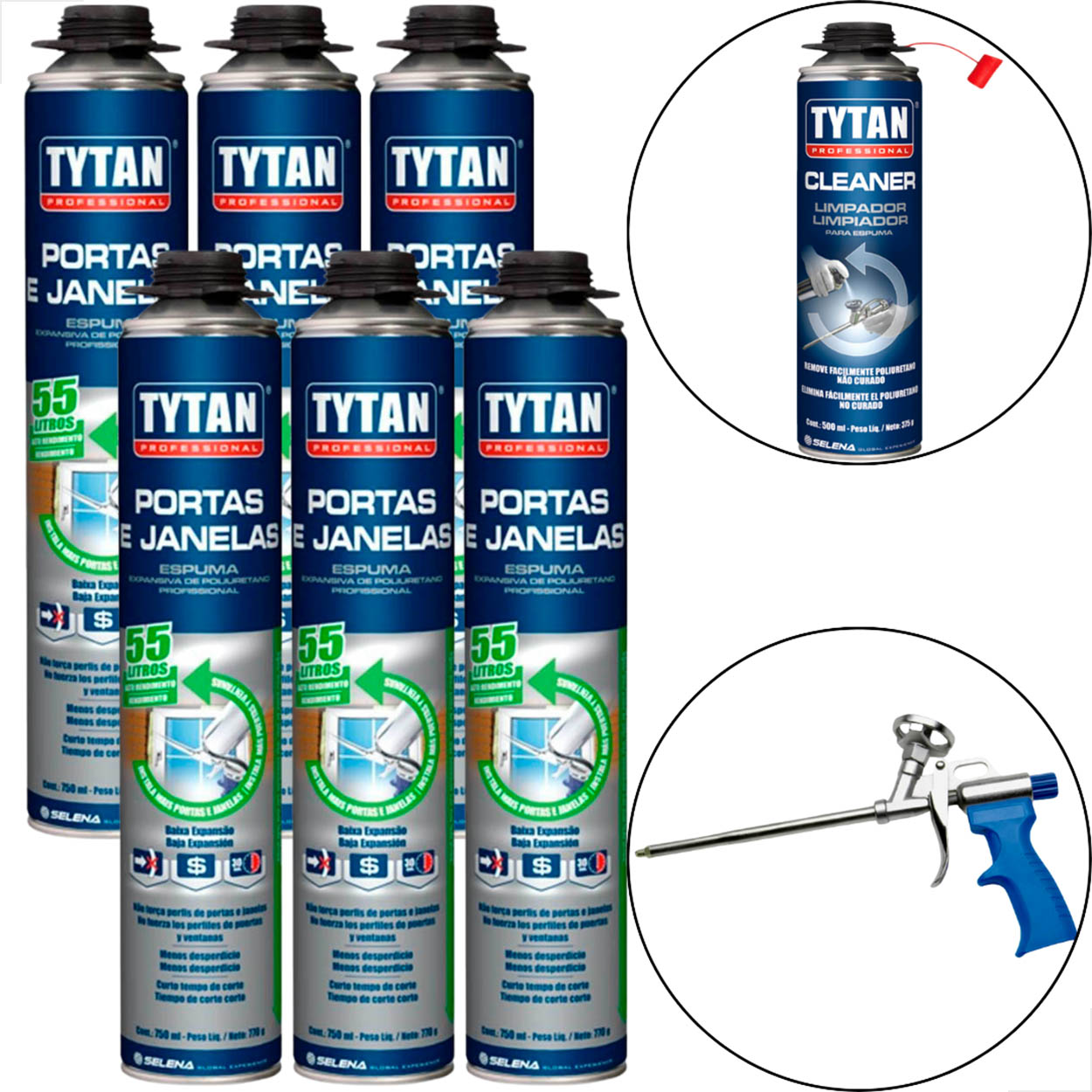 Espuma Tytan Portas Janelas 6Un + Aplicador + Pistola