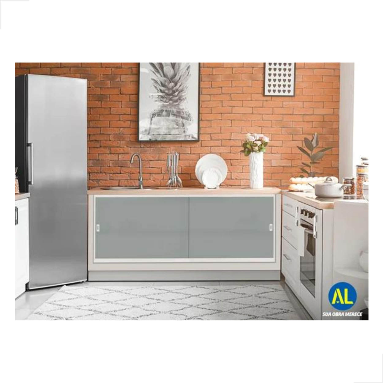 Kit Para Pia Al 1,00m X 1,20m Armário S/ Vidro Branco