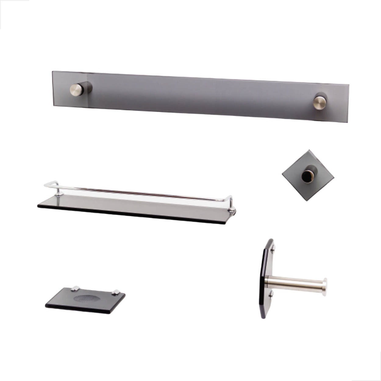 Kit Prime Para Banheiro Em Vidro Reto Fume 05 Pçs