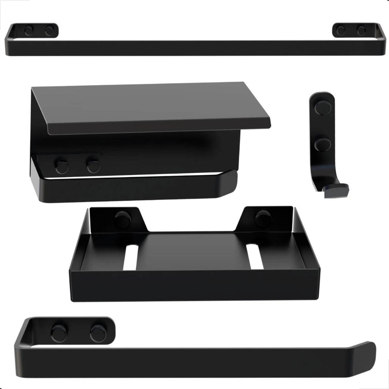Max System Kit Acessorio Central Banheiro Simples 8mm Preto