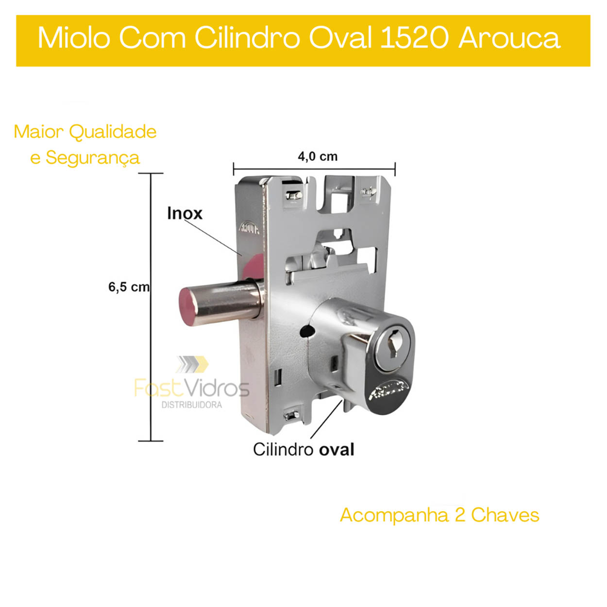 Miolo Porta De Bater Vidro Blindex Cilindro Oval Arouca 1520