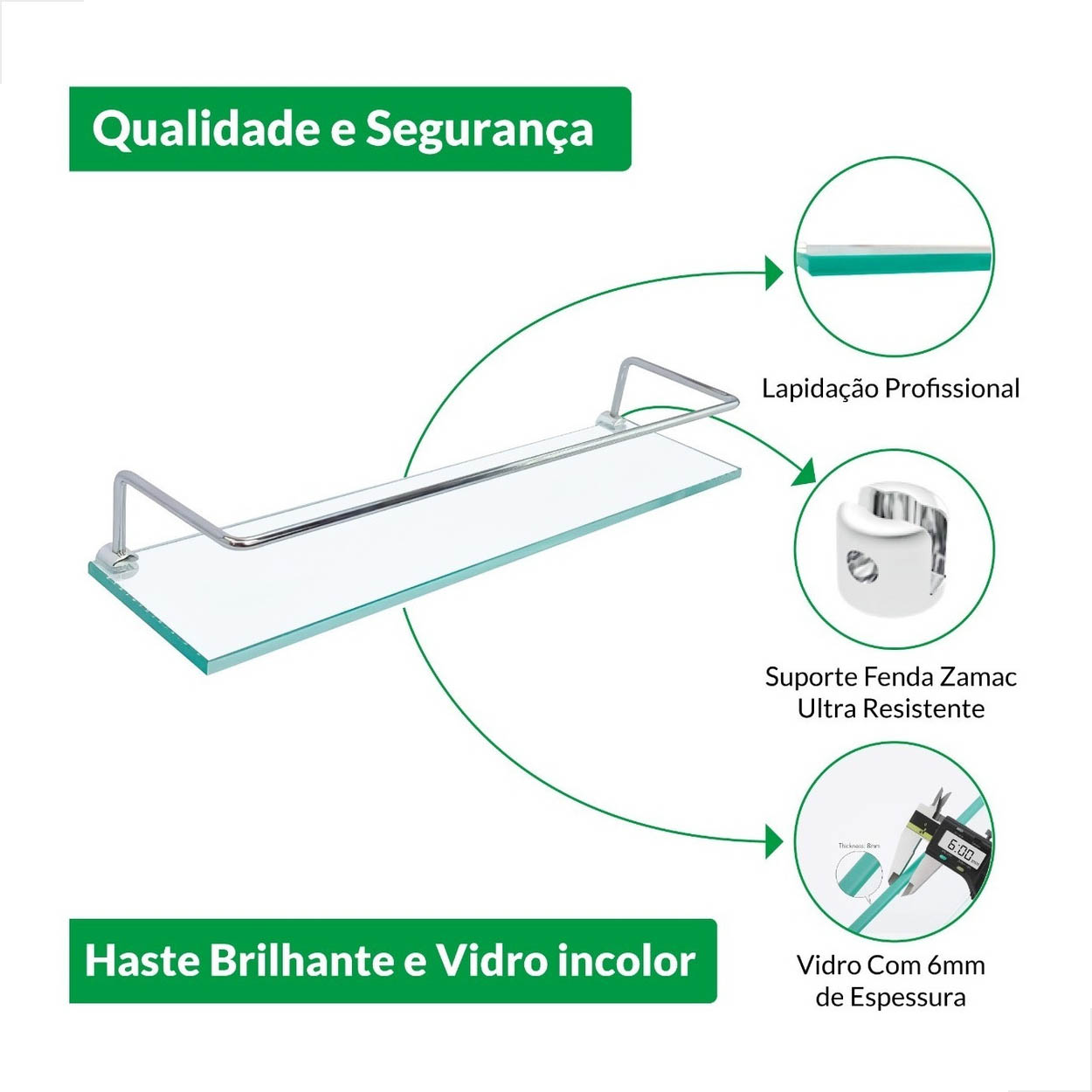 Prateleira Shampoo Banheiro Reta Com Grade 40x10cm Incolor
