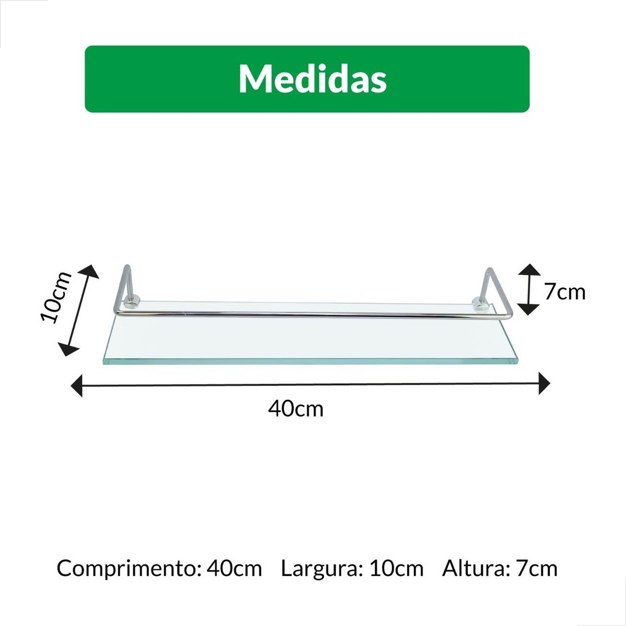 Prateleira Shampoo Banheiro Reta Com Grade 40x10cm Incolor
