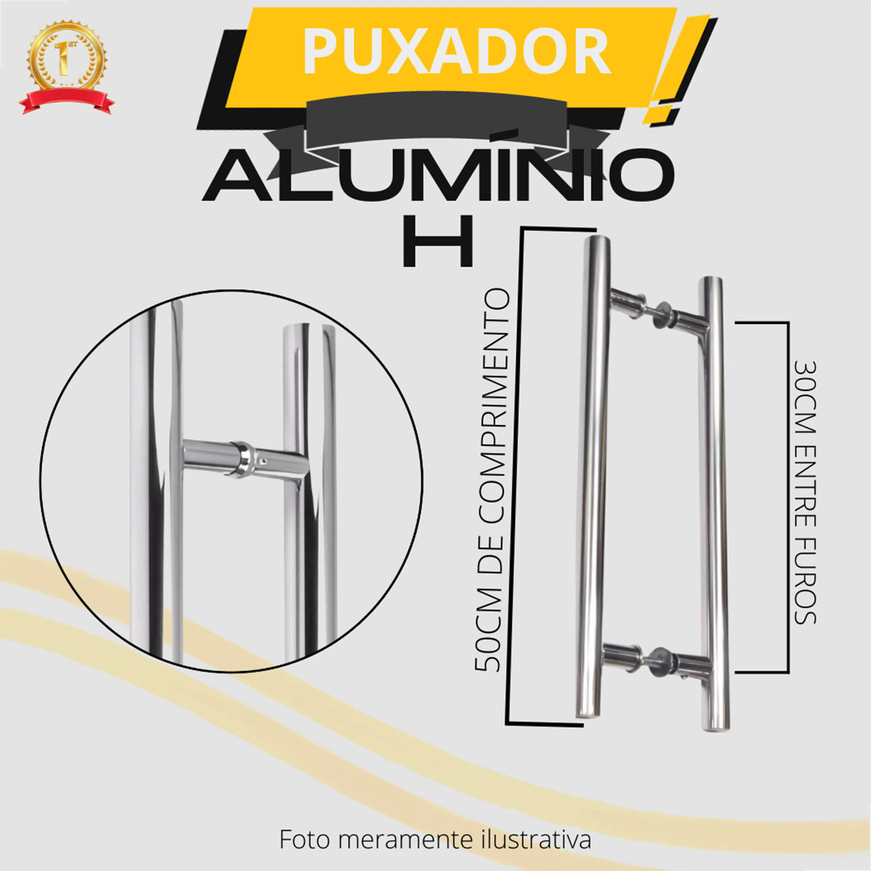 Puxador Alumínio H 500x300cm Para Portas De Madeira Cromado