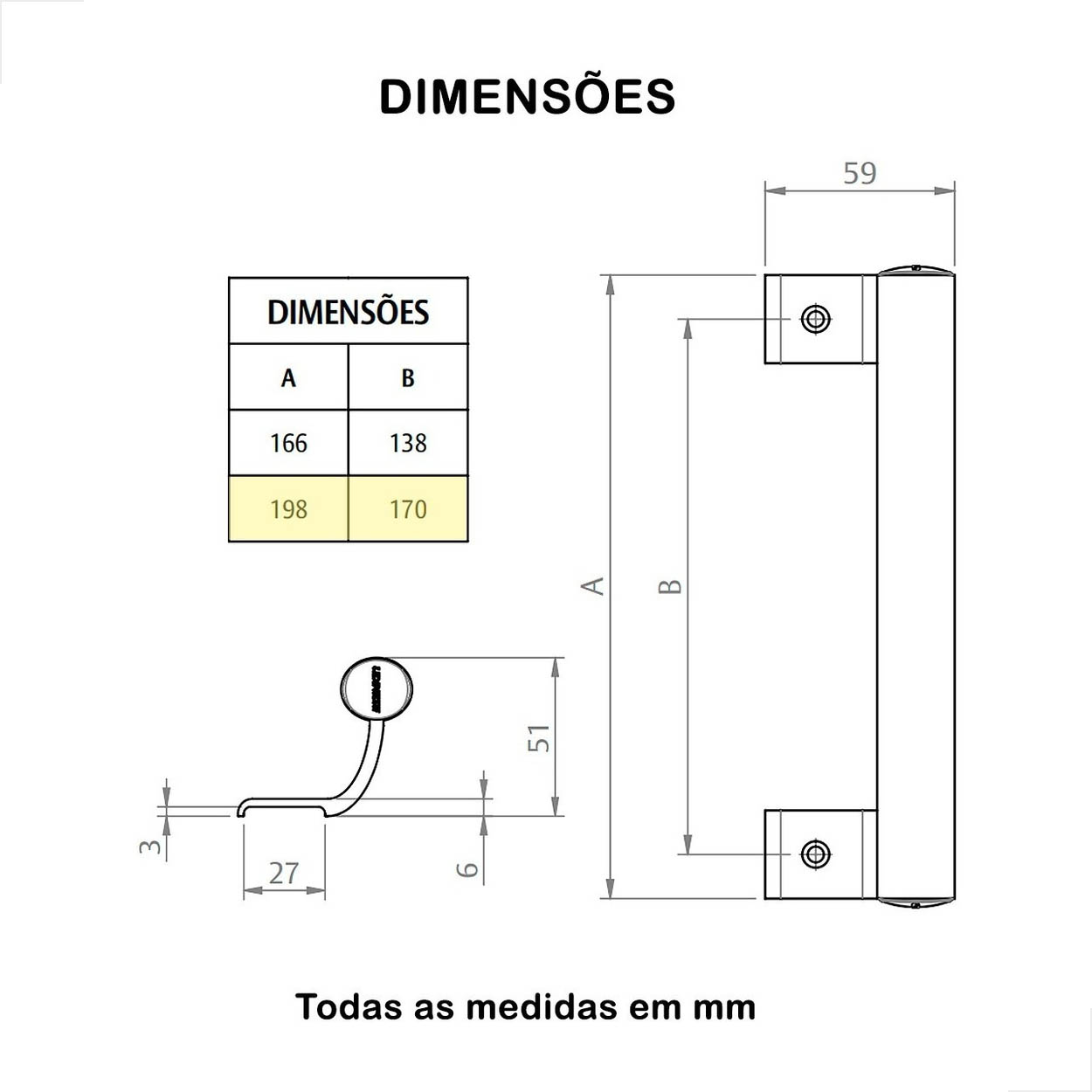 Puxador De Alumínio Porta Portão Linea 166mm Udinese Branco