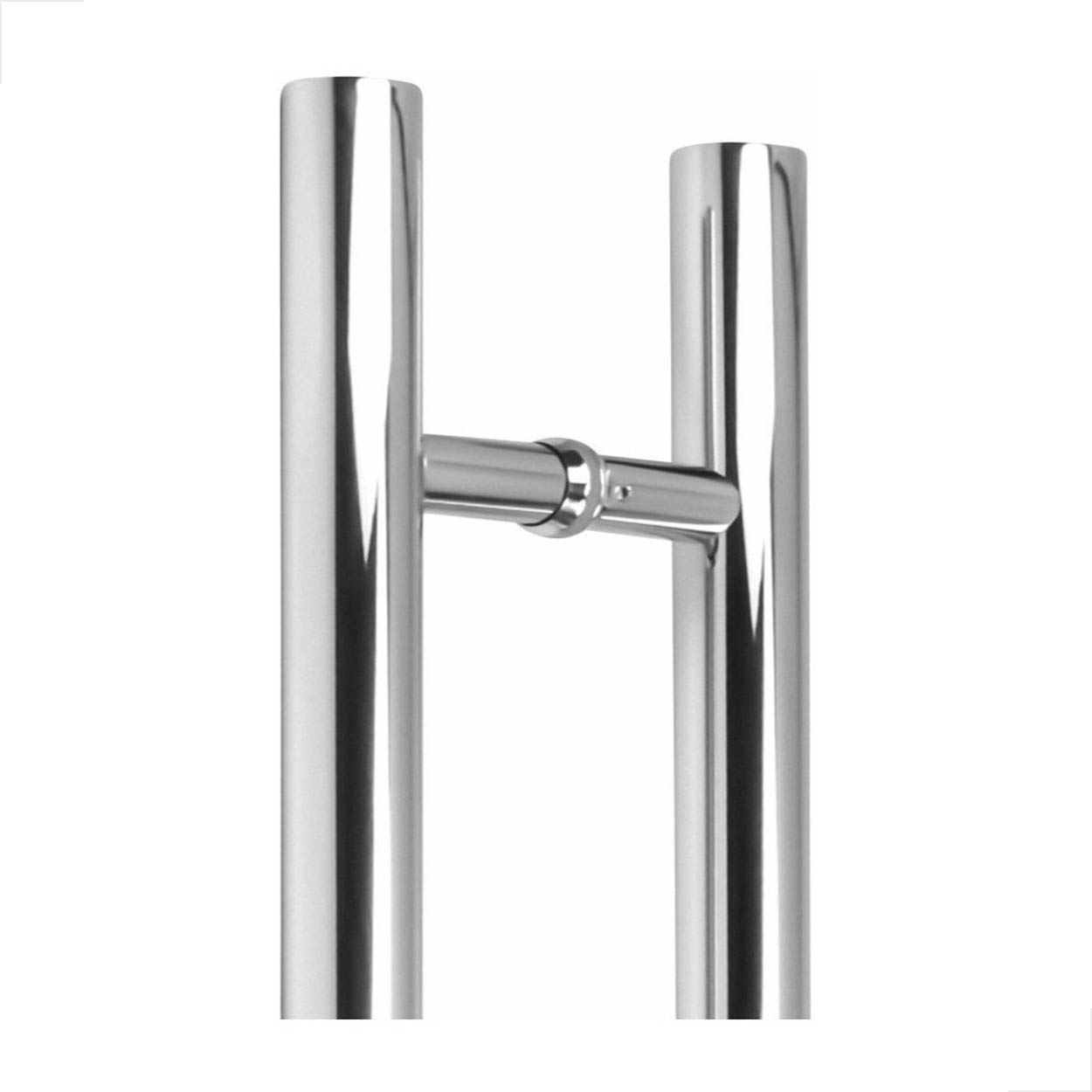 Puxador H Inox Redondo 80cm Porta de Vidro Madeira - Polido