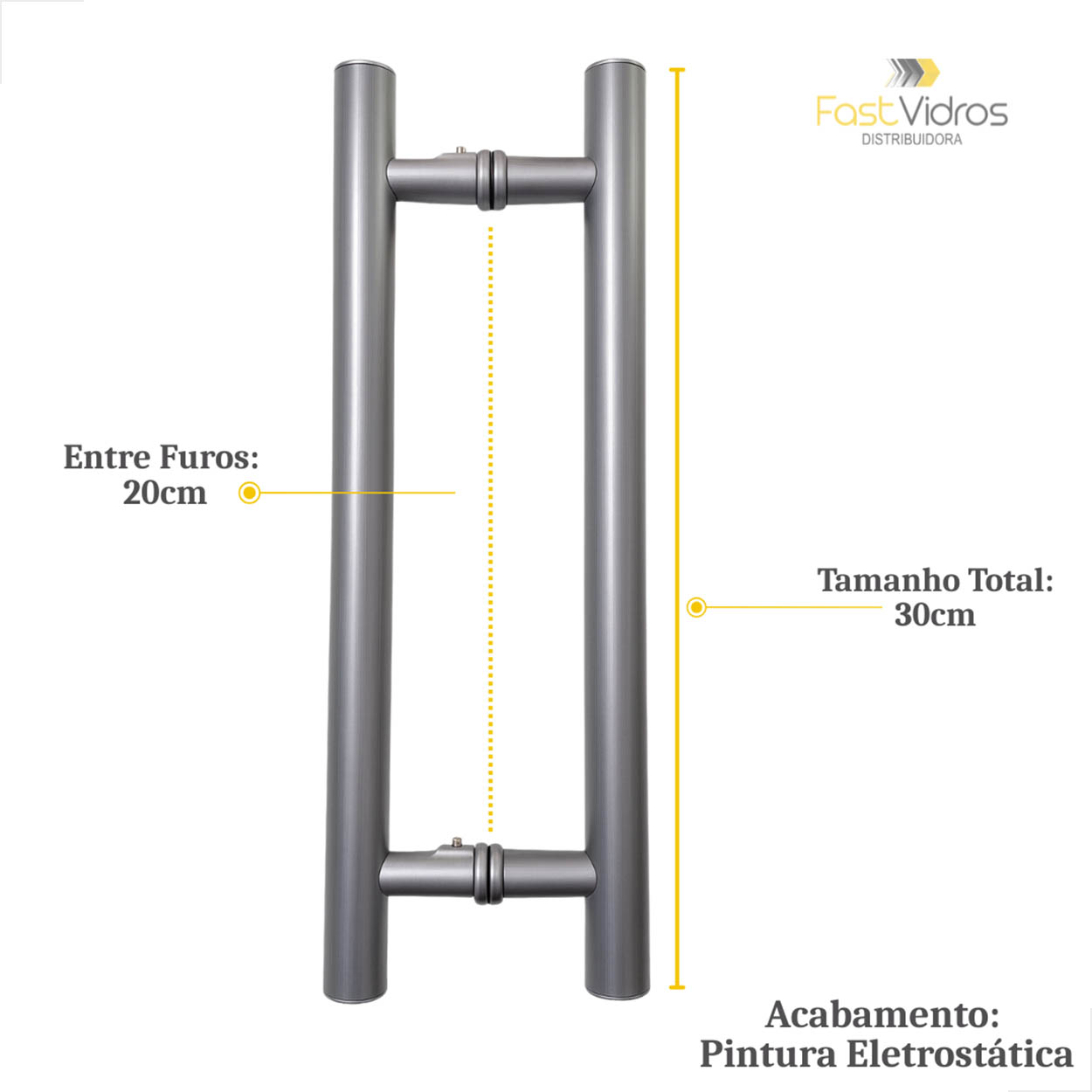 Puxador Para Porta Duplo Em Alumínio 300x200 Tubular Fosco