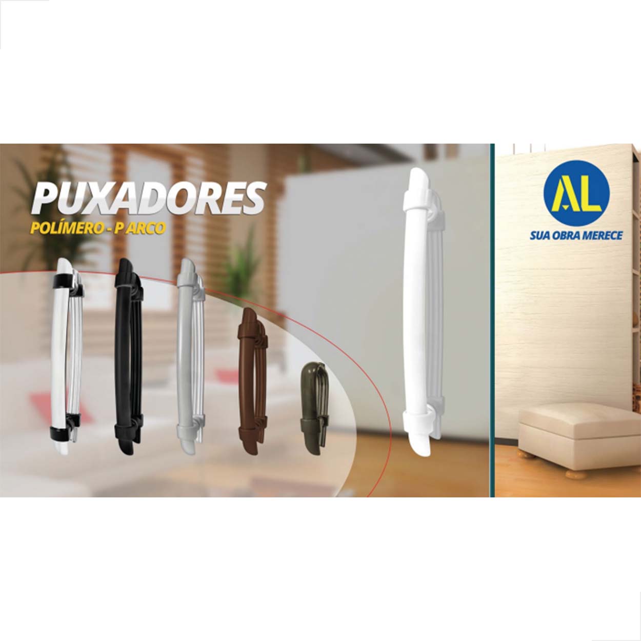 Puxador Polímero Porta De Vidro 1 Furo Arco 190mm - Fosco