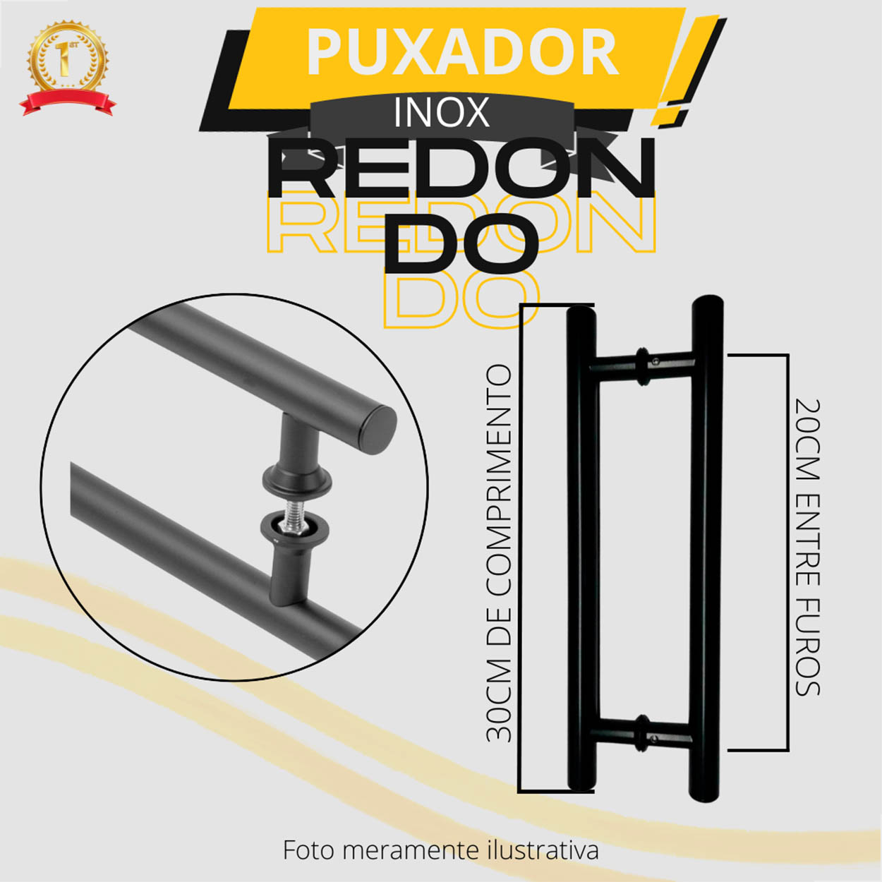 Puxador Porta Pivotante De Correr 300x200 Aluminio Preto