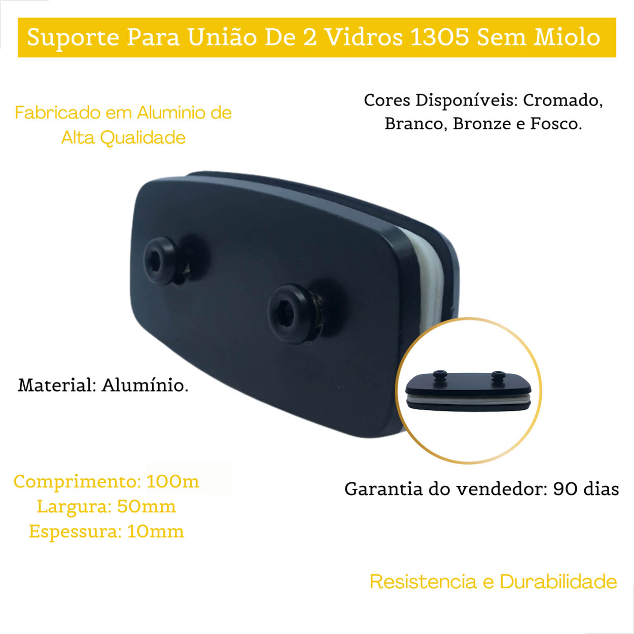 Suporte Para União De 2 Vidros 1305 Sem Miolo Preto
