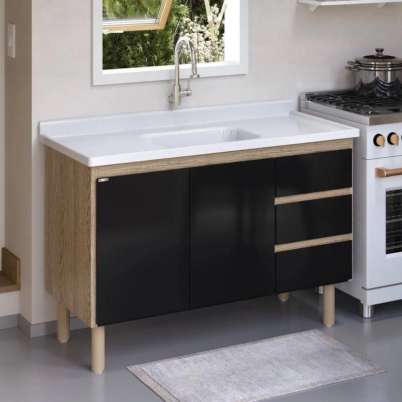 ARMARIO COZINHA ATENAS PARA PIA 1,20M PRETO